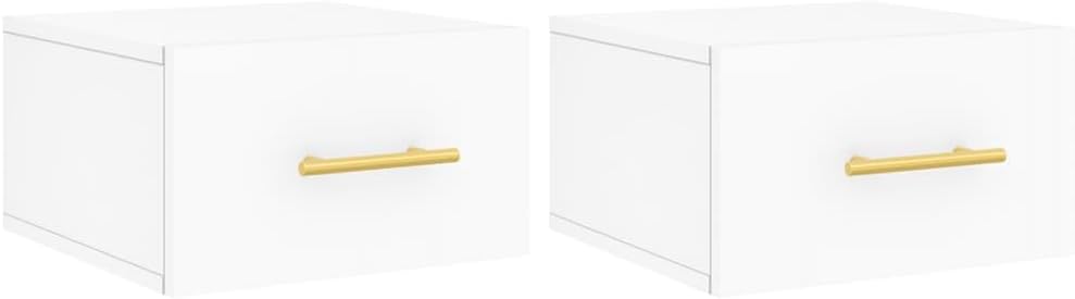 Wall Mounted Bedside Cabinet Set of 2 in Modern White Engineered Wood for Space Saving Storage