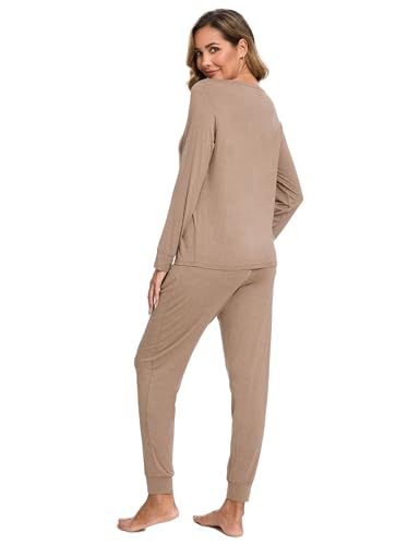 Image of GYS Bamboo Viscose Sleep Sets for Women Long Sleeve Crew Neck Pajama Sets with Pockets