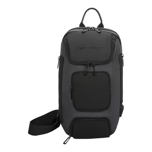 SANTINO Mochila Masculina Viagem Transversal 8L Tecido Oxford 35cm USB Bolso Antifurto Cinza