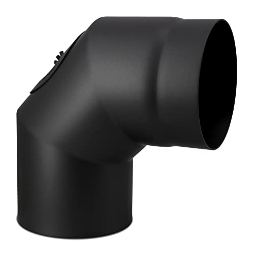 LANZZAS Codo de tubo de estufa 90° con puerta, diámetro de 180 mm, color: negro, tubo de escape de humos, tubo de chimenea
