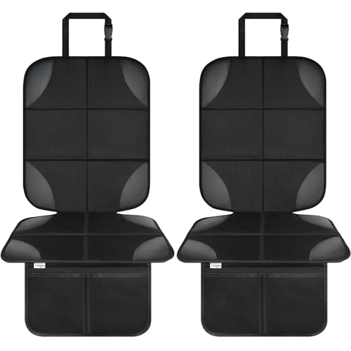 Image of Cnkeeo Baby Car Seat Protectors, 2 Pack Seat Protectors with Leather and Fabric Padding, Non-Slip Backing with Mesh Pockets, Waterproof seat Protectors for Vehicles Baby Pets (2-Pack Black)