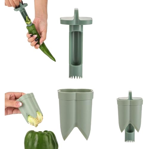 Zheigaoxea 2 in 1 Pepper Corer, 4.45x2.2x2.2in, Green ABS Plastic Handle, Plastic Blade, Core Pit Remover for Kitchen, Home, Camping