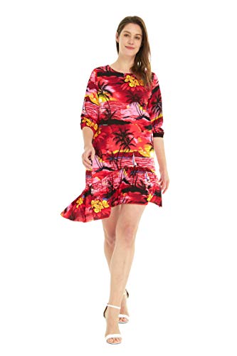 Image of Hawaii Hangover Family Matching Hawaiian Clothes, Sunset Red | Family matching Hawaiian outfits, Sunset Red, lightweight rayon, machine washable, tropical floral print, luaus, cruises