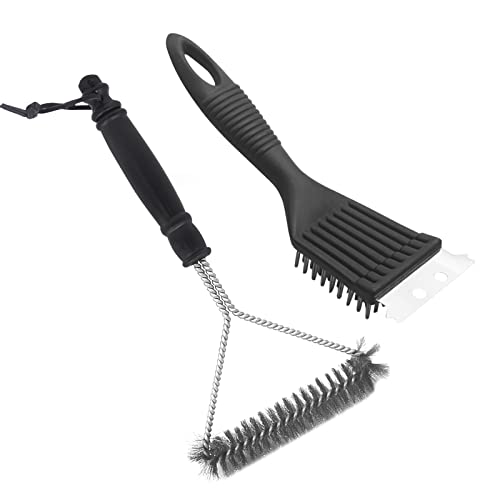 BBQ Grill Cleaning Brush, 2 PCS Stainless Steel Barbecue Bristles Cleaner Triangle Metal BBQ Grill Brush with Metal Scraper Grill Grate Cleaner Tool for All Grilling Tools