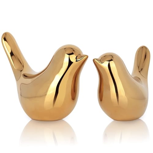 XMGZQ 2 Pcs Gold Decor Accents,Small Animal Statues,Modern Home Decorative, Birds Sculpture, Ornaments for Shelf, Bookshelf, Coffee Table,Knick Knacks Home Decor for Shelves(Gold Bird)