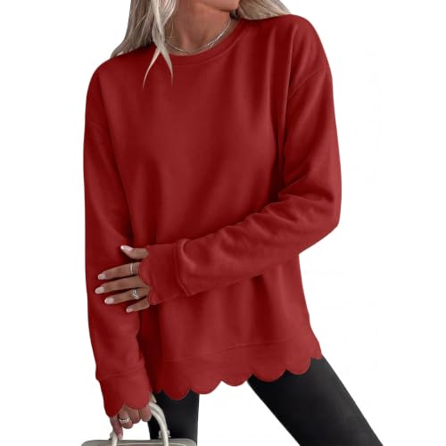 Oversized Crewneck Sweatshirt Women Scalloped Comfy Sweater Sweat Shirt - image 1