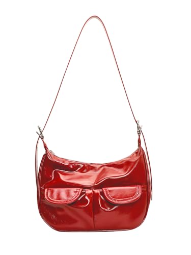 MakeMeChic Women's Faux Leather Underarm Handbag Zipper Top Handle Y2K Crescent Shoulder Bags