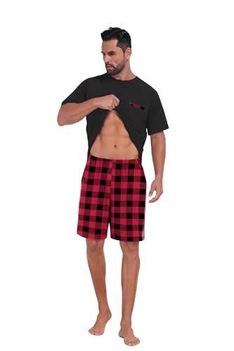 Image of Mens Pajamas Set Lightweight Summer Pjs Sleepwear Soft Comfy Short Sleeve Loungewear With Pocket (S-4X)