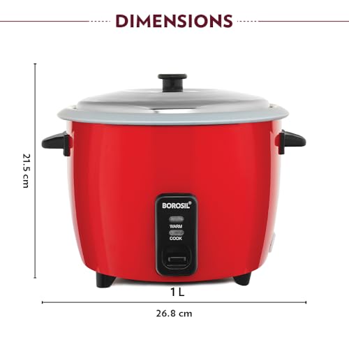 Image of Borosil Pronto Electric Rice Cooker | Keep Warm Feature with Indicator Display, Anti Skid Rubber Feet | Cook & Boil Noodles, Rice, Upma, Idli, Dhokla | 2 Years Warranty (Pronto 1L)