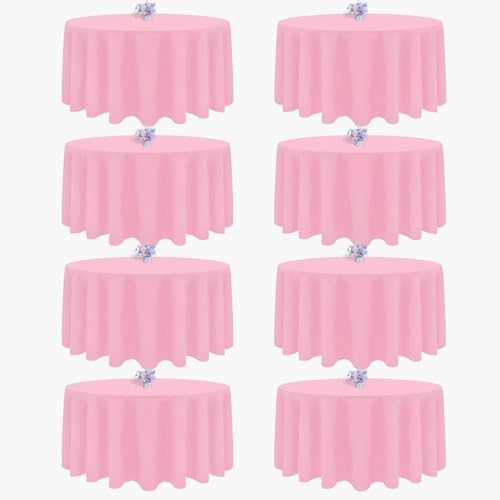pepmily 8 Pack Pink Round Tablecloth 90 Inch Round Table Cloth, Wrinkle Resistant and Washable Tablecloth Polyester Fabric Table Cloth Round Cover for Dining Wedding Banquet Party