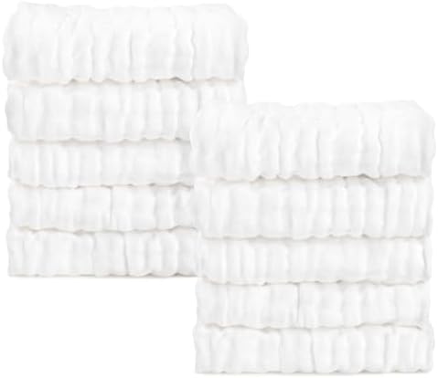 AIDEA Baby Muslin Washcloths-10 Pack, 100% Cotton Washcloth, Newborn Essentials, Soft Baby Washcloths, Absorbent Baby Towel, Bath Face Towels, Burp Cloths, Rags for Newborn, Baby Gifts-White 10″ X10″