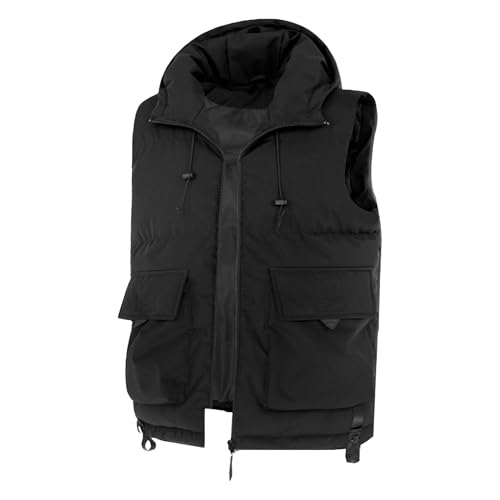 Veste d'hiver sans manches à capuche homme veste fermeture éclair gilet poches multiples