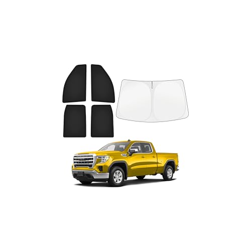 Image of KUST Car Window Shades for GMC Sierra 1500 /2500 /3500 Crew Cab 2019-2025 2026 Windshield Sun Shade Side Window Cover UV Block Privacy Protection Accessories for Camping Blackout Rear Back Full Set 5PCS