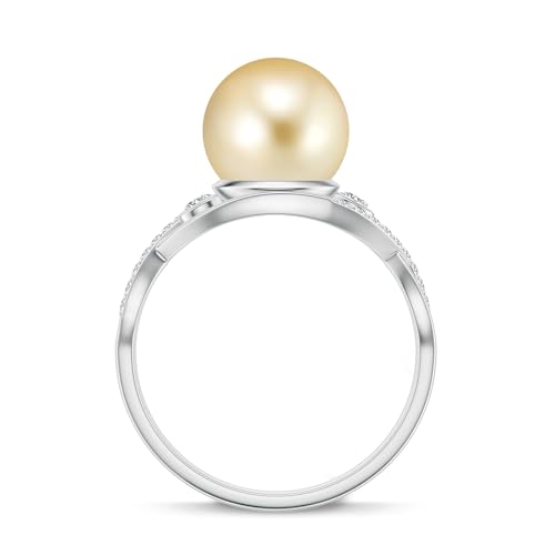 Golden Southsea Pearl Ring Gold Plated Twisted Band Round Button Shape Solitaire Engagement Ring for Women in 925 Sterling Silver Moissanite Anniversary Ring Birthstone Jewelry3