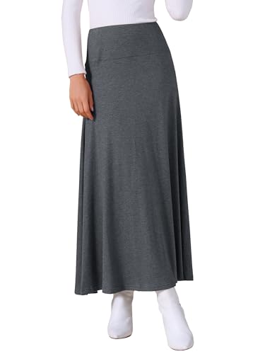 Allegra K Women's Maxi Skirt Foldable High Waisted Stretch Flowy Flare Solid Casual Long Skirts