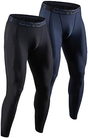 DEVOPS 2 Pack Men's Compression Pants Athletic Leggings (Large, Black/Charcoal)