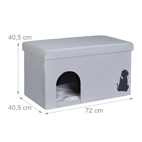Grotte pour chat avec coussin et banc robuste de rangement pliable gris