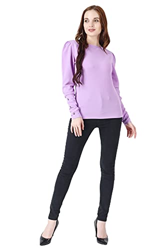 Image of POPWINGS Casual Solid Puff Button Long Sleeves Tops for Women || Summer Round Neck and Stylish Western Top for Women