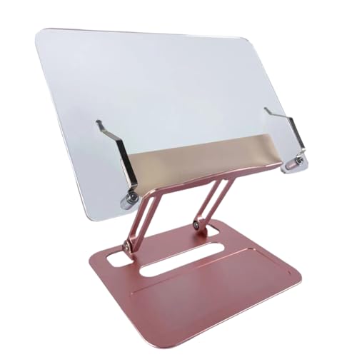 Ghbunuz アクリル製ブックスタンド 書見台 高さ調整可能 折りたたみ可能 軽量 持ち運び便利 透明 デスクスタンド (ローズゴールド)