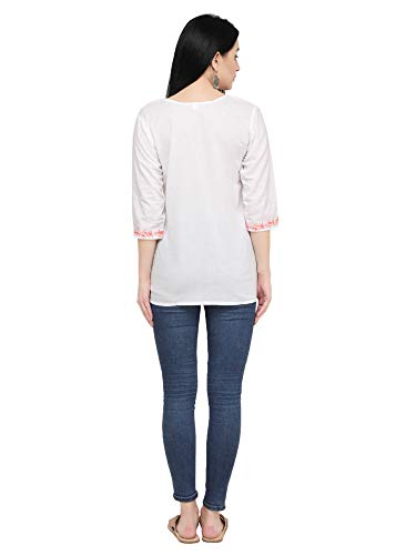Image of QAZMI Women's Regular Kashmiri Embroidered Cotton (QAZY1229 White 2XL)