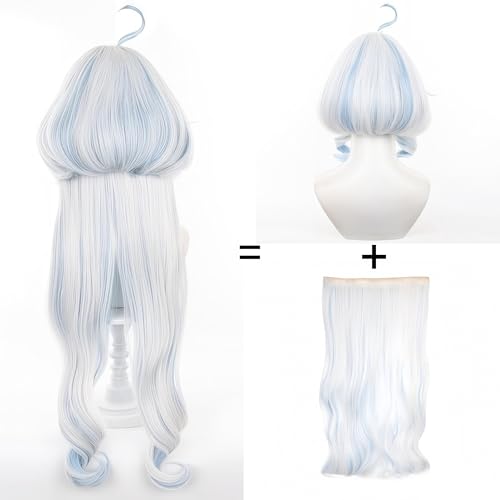 Image of furina Focalors wig for genshin Detachable Hairpieces Hair white and blue Wig With Wig cap