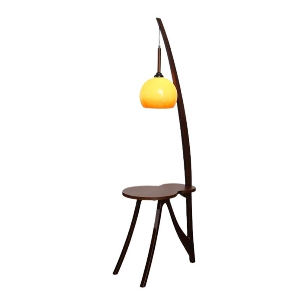 Jian1004 Floor Lamp, Solid Wood Floor Lamp with Side Table,Rustic Standing Light for Bedroom, Living Room