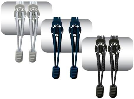 LOCK LACES - Elastic No Tie Shoe Laces (Pack of 3) One Size Fits All (Black-Navy Blue-Gray)