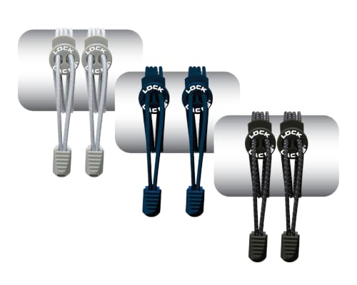 Lock Laces (Elastic No Tie Shoe Laces (Pack of 3) (Black-Navy-Gray)