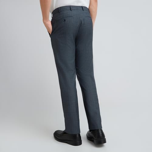 Image of Raymond Men's Slim Fit Mid Rise Solid Pattern Poly Viscose Blend Flat Front Formal Trouser