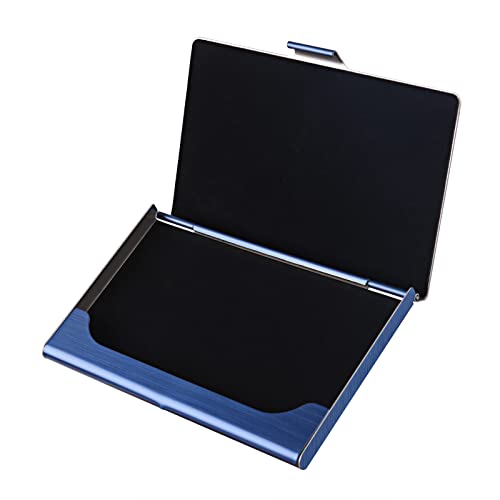 DMFLY Visitenkartenhalter, Schlankes Visitenkartenetui für Männer & Frauen, Tasche Metall Kartenetui, Professionelle Edelstahl Visitenkartenhalter, Schnallen-Stil geschlossen, Blau