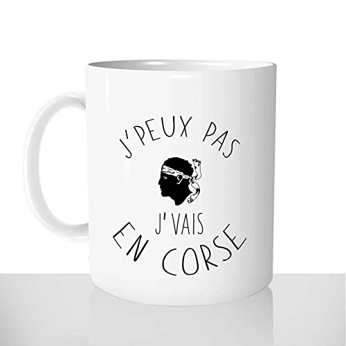 Mug-Cadeau J'peux Pas J'vais en Corse - Tasse Idée Cadeau Original Vacances Tête de Maure - Noel Anniversaire