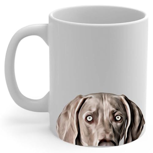 Funny Curious Silver Weimaraner Peeking Look Out Coffee Mug 11oz ...