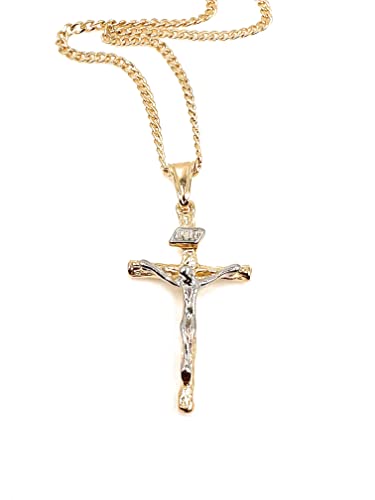 INRI Crucifix Cross Pendant Necklace Gold Filled Chain 
