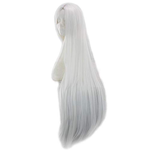 Perruque synthétique longue lisse noire et blanche avec raie centrale pour cosplay