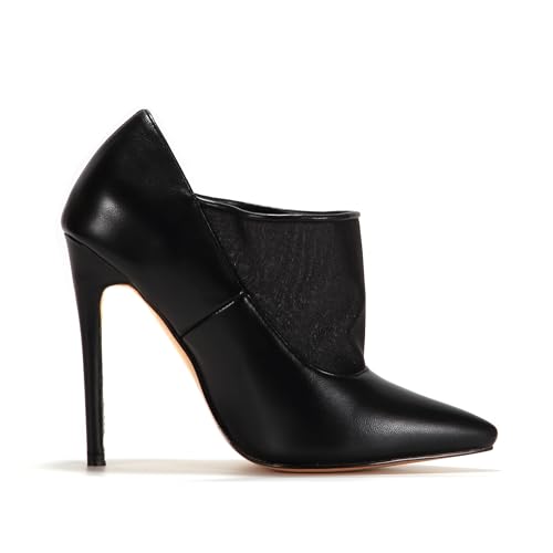 Women Vintage Mesh Pointed Toe Pull on Pumps Stiletto High Heel Elastic Vegan Leather Shoes3