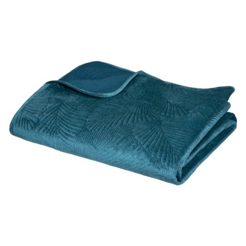 Atmosphera - Dessus de lit Feuille - Velours - Bleu Canard 240x260 cm