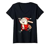 donna santa baseball player natale carino sport x-mas pigiama pj maglietta con collo a v