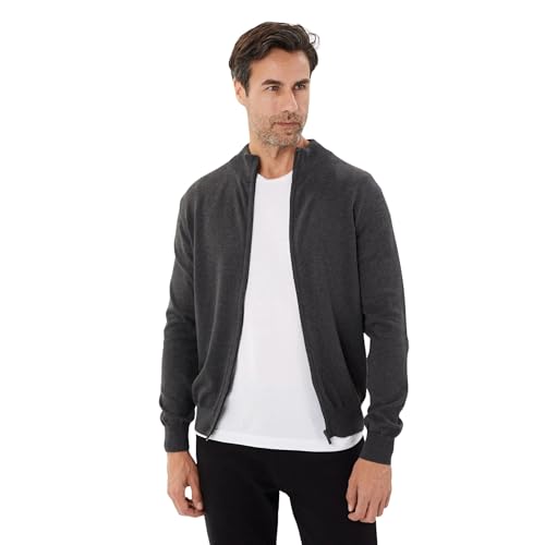 Tony Montana Men’s Full Zip Grey Knit Sweater – Trior Collar, Cotton-Acrylic Blend – Big & Tall Casual Zip-Up Cardigan2