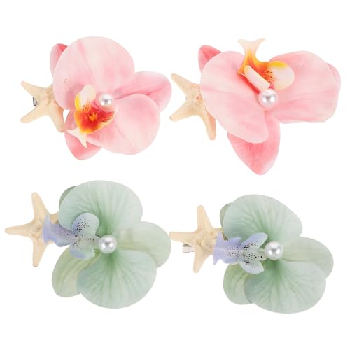 4pcs Hawaiian Orchid Hair Clips with Sea Star and Pearl,