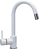 Miscelatore monocomando Plados PUNTOBPEX con canna tubolare e doccetta estraibile (Bianco latte)