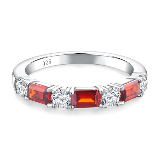 RANDES Garnet Band Rings for Women Half Eternity Ring 925 Silver