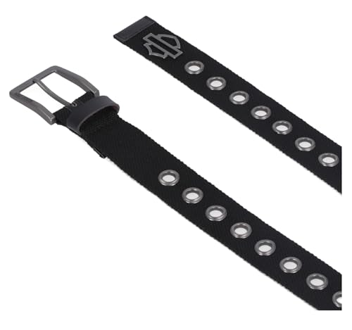 Harley-Davidson Women's Eyelet Perf Metal Bar & Shield Badge Canvas Belt - Black2