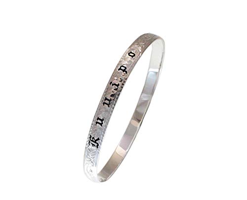 Arthur's Jewelry 925 Sterling Silver Hawaiian Scroll Plumeria Flower Black Enamel Kuuipo Smooth Edge 6mm Bangle Size 7-9