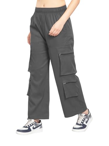 Image of ADDYVERO Elastic Cotton Solid Non-Stretchable Regular Fit Full Length Women six Pockets Cargo Pant (Grey, 28)