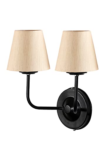 Image of Dual Wall Sconce Wall Lamp (H-10 Inches, Beige) for Living Room /Bedroom, Hall, Study, Kids Room, Home Office, Balcony Decor | Black Metal Finish, Modern Indoor Wall Night Ambient Lighting