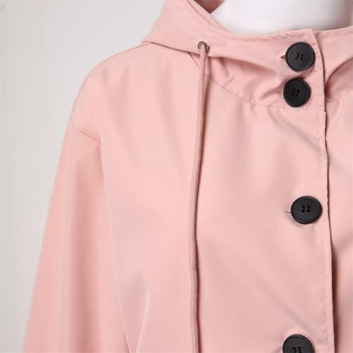 Women's Mid Length Trench Coat, Lightweight Hooded Trench Coats, Women's Coat Lapel Button Down Pedcoat 5