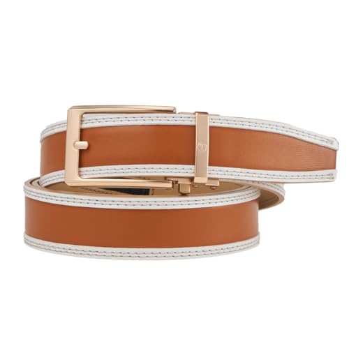 Image of Tonywell Men's Leather Ratchet Belt, 1 3 /8 inch Adjustable Dress Belt, Trim to Fit