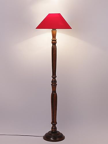 Image of Devansh Red Coolie Cotton Wooden Floor lamp -35