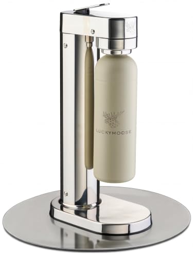 Luckymoose Infinity-S Wassersprudler aus hochwertigem Edelstahl (Silver/Sand) – inkl. 2x 1,25L Edelstahlflaschen – extra hygienische herausnehmbare Düse – Langlebige CO₂ Sprudelwasser Maschine