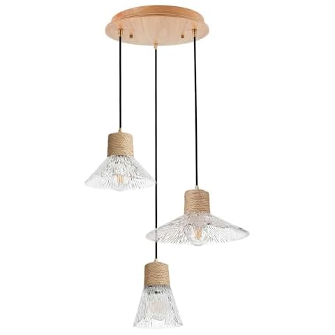 Auwieou Vintage Pendant Light Farmhouse Glass Pendant Light Fixture 3 Light Pendant Lighting with Hemp Rope and Clear Glass Shade Hanging Pendant Lights for Kitchen Island Dining Room Bedroom Cover